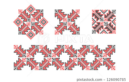 Ukrainian traditional ornaments set in red black 126090785