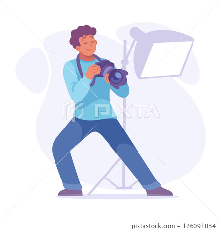 Professional Photographer Skillfully Capturing Memorable Moments with Studio Lighting Techniques Professional Photographer Skillfully Capturing Memorable Moments with Studio Lighting Techniques 126091034