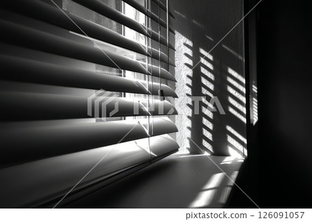 Window blinds casting shadows on textured wall Window blinds casting shadows on textured wall 126091057