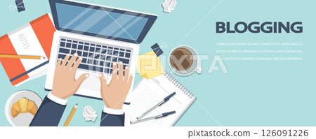 Blogging and journalism concept. Write you story. Flat vector design 126091226