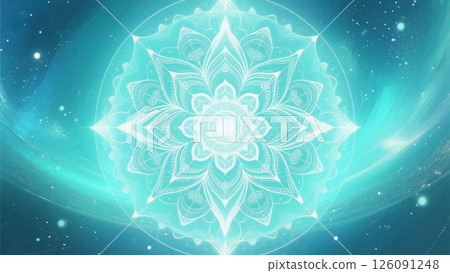 A soothing emerald mandala floating in space A soothing emerald mandala floating in space 126091248