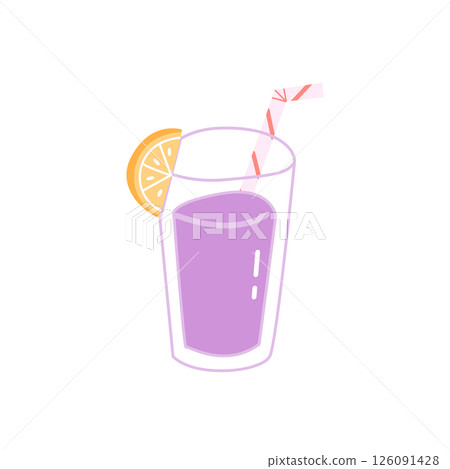 Purple Summer Drink in Glass with Orange Slice and Straw Cute Vector Illustration Purple Summer Drink in Glass with Orange Slice and Straw Cute Vector Illustration 126091428