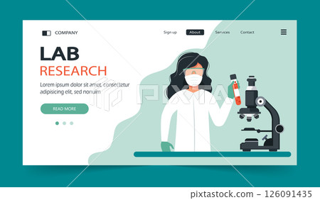 Lab research. Female scientist in laboratory. Vaccine research, scientists conducting experiments in lab. illustration in flat style 126091435