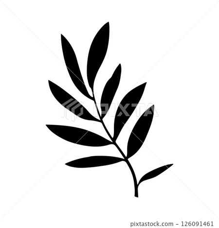Clean Botanical Emblem. Crisp black leaf illustration with minimalist elegance, ideal as a nature emblem, logo element, or tattoo design. 126091461