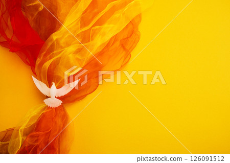 Pentecost Sunday. Pentecost background with flying dove 126091512