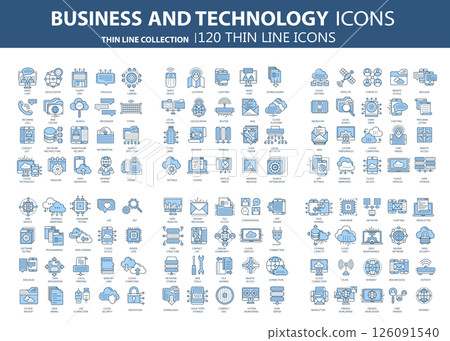 Business and marketing, programming, data management, internet connection, social network, computing, information. Icons set. Flat vector illustration Business and marketing, programming, data management, internet connection, social network, computing, information. Icons set. Flat vector illustration 126091540