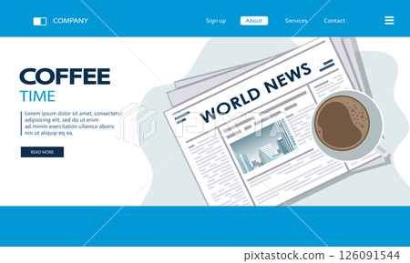 News concept. Newspaper with coffee, glasses and pencil. Coffee time. Flat vector.	 126091544