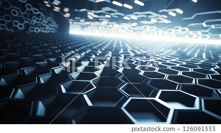 Abstract background with hexagonal tiles. Tech styled hex pattern. Generated AI. 126091555