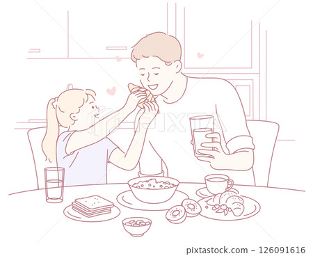 A heartfelt breakfast shared by a caring father and daughter, creating cherished memories A heartfelt breakfast shared by a caring father and daughter, creating cherished memories 126091616