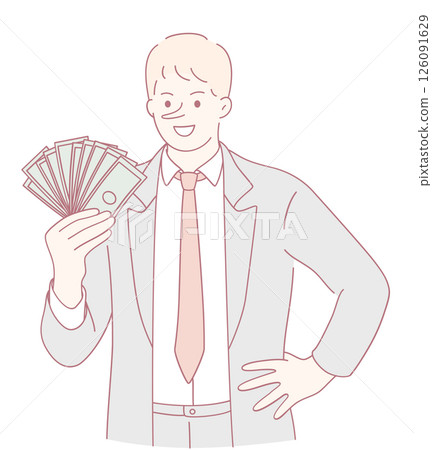 A Successful Businessman Stands Confidently while Holding a Large Amount of Cash in His Hands 126091629