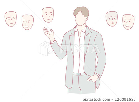 The person is expressing their emotions through the art of using various masks effectively 126091655