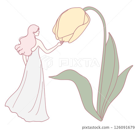 The Enchanting Beauty of Nature A Woman Gracefully Presenting the Delicate Tulip Flower 126091679