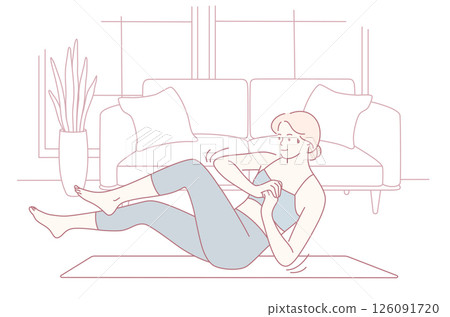 Stylish Home Workout Illustration That Appeals to Fitness Enthusiasts and Lovers of Health 126091720