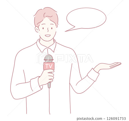 A Young Male News Reporter Firmly Holding a Microphone While Presenting Live News A Young Male News Reporter Firmly Holding a Microphone While Presenting Live News 126091733
