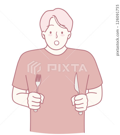 A Person Holding a Fork and Knife, Eagerly Prepared to Indulge in a Delicious Meal A Person Holding a Fork and Knife, Eagerly Prepared to Indulge in a Delicious Meal 126091755