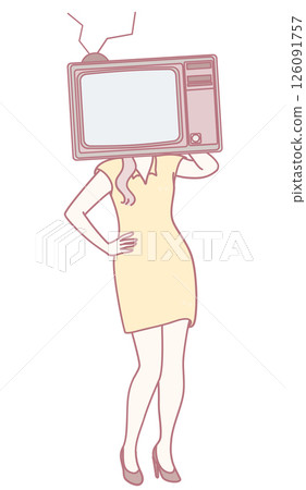 A vintage TV head woman illustrates media integration, blending artistic creativity and culture 126091757