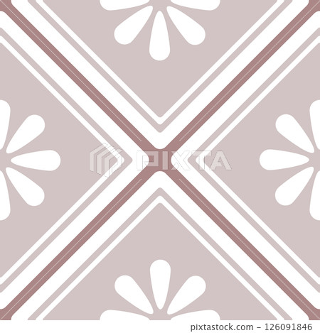 A mosaic-inspired tile design with multiple traditional elements combined into one harmonious pattern. 126091846