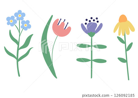 Simple flowers set. Wild flowers collection. Minimalistic desing. Simple flowers set. Wild flowers collection. Minimalistic desing. 126092185