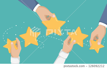 Concept of feedback, testimonials messages and notifications. Rating on customer service illustration. Five big star. Flat vector	 126092212