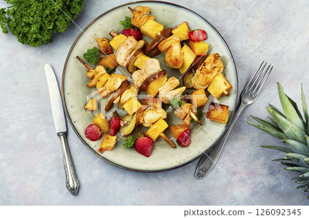 Skewers with chicken breast, shish kebab. 126092345
