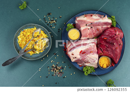 Fresh meat and spices. 126092355