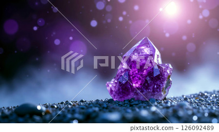 Shining amethyst crystal with dreamy bokeh in magical light 126092489