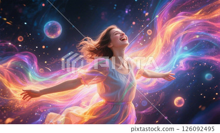 A woman surrounded by the energy of joy: Spiritual illustration 126092495