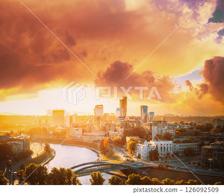 Vilnius, Lithuania. Skyline Cityscape Of Vilnius, In Sunset Lights. Summer Evening. Beautiful View 126092509