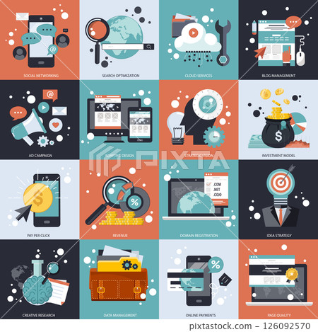 Business and technology icon set for websites and mobile applications. Flat vector illustration Business and technology icon set for websites and mobile applications. Flat vector illustration 126092570