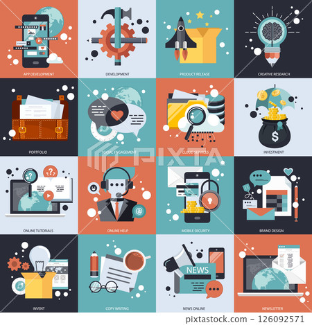 Business and technology icon set for websites and mobile applications. Flat vector illustration Business and technology icon set for websites and mobile applications. Flat vector illustration 126092571