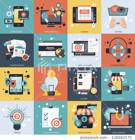 Business and technology icon set for websites and mobile applications. Flat vector illustration Business and technology icon set for websites and mobile applications. Flat vector illustration 126092572