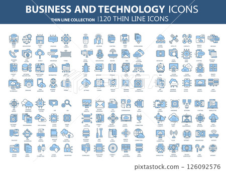 Business and marketing, programming, data management, internet connection, social network, computing, information. Icons set. Flat vector illustration Business and marketing, programming, data management, internet connection, social network, computing, information. Icons set. Flat vector illustration 126092576