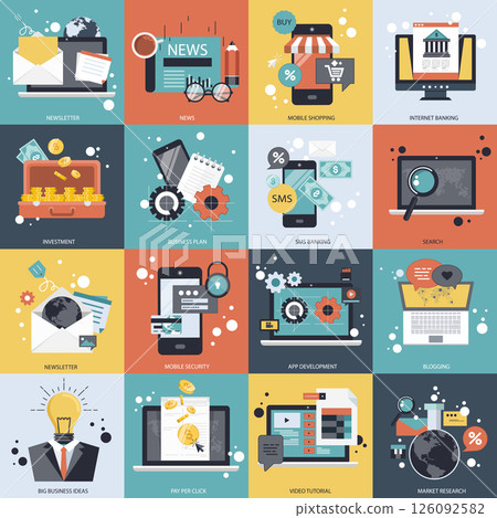 Business and technology icon set for websites and mobile applications. Flat vector illustration	 126092582