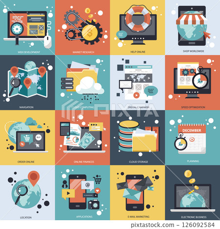 Business and technology icon set for websites and mobile applications. Flat vector illustration Business and technology icon set for websites and mobile applications. Flat vector illustration 126092584