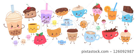 Cute food and drinks character set Cute food and drinks character set 126092987