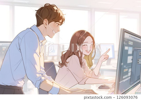 一名女商人指著螢幕,一名商人看著螢幕_插圖 7 一名女商人指著螢幕,一名商人看著螢幕_插圖 7 126093076