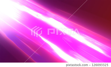 A futuristic pink and purple light trail moving at high speed across a dark background 126093325