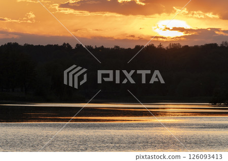 beautiful sunset over the river 126093413