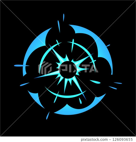Bomb explosion, detonated boom flash cartoon game bang effect, vector blue smog and haze round trace sparks, weapon shot 126093655