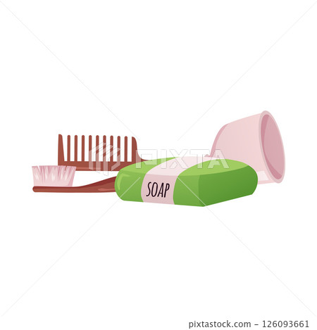 Reusable toothbrush, comb, soap and women's days guard flat vector, hygiene elements zero waste, ECO lifestyle, recycle 126093661
