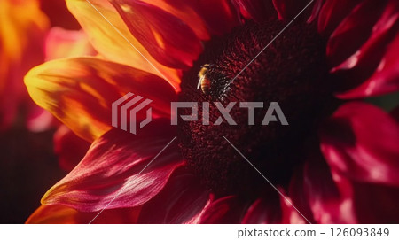 Close Up of a Red Sunflower with a Bee Close Up of a Red Sunflower with a Bee 126093849