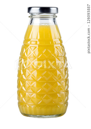 Refreshing pineapple juice in a glass bottle, fruit drink with yellow liquid Refreshing pineapple juice in a glass bottle, fruit drink with yellow liquid 126093887