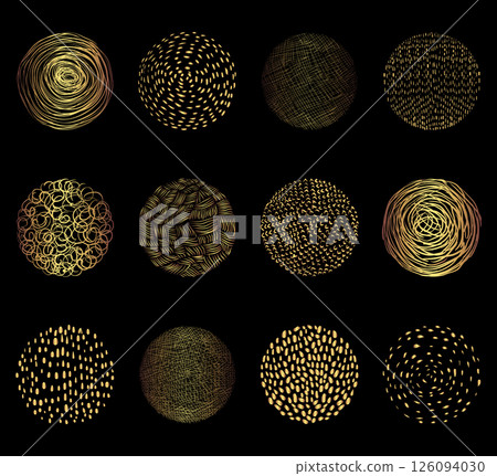 Hand drawn gold vector texture circles. Graphic design elements for banners and wedding invitations Hand drawn gold vector texture circles. Graphic design elements for banners and wedding invitations 126094030