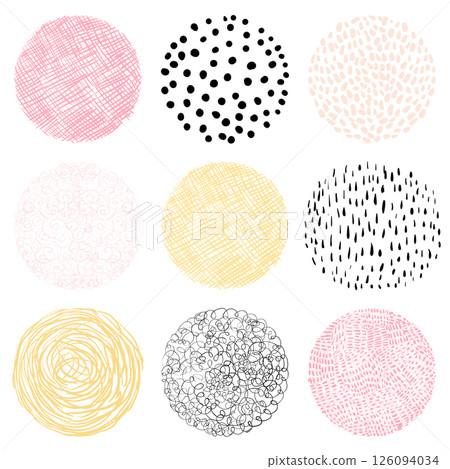 Vector hand drawn circles with lines, dots and scribbles for labels and graphic design - abstract geometric shapes Vector hand drawn circles with lines, dots and scribbles for labels and graphic design - abstract geometric shapes 126094034