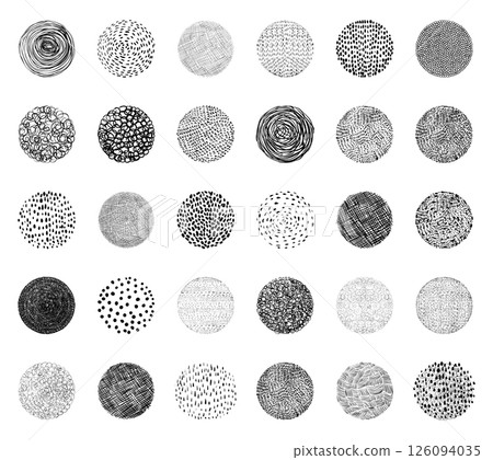 Hand drawn vector texture circles in black. Graphic design element. Hand drawn vector texture circles in black. Graphic design element. 126094035