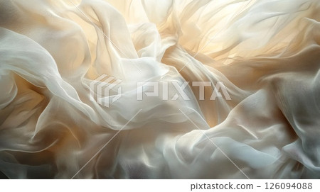 Draped White and Beige Lace Fabric Texture 126094088