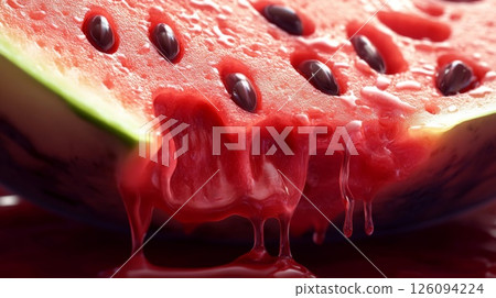 Closeup of Juicy Red Watermelon Slice Dripping 126094224