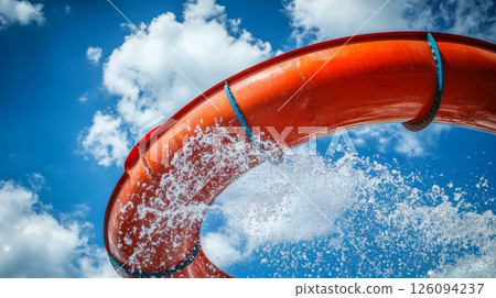 Orange Water Slide Loop Against Blue Sky 126094237