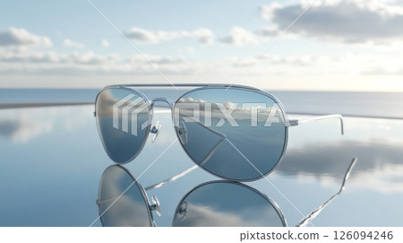 Silver Oval Sunglasses Reflecting Ocean Sky Silver Oval Sunglasses Reflecting Ocean Sky 126094246
