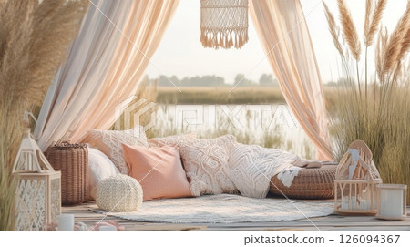 Bohemian Outdoor Relaxation Space by the Water 126094367